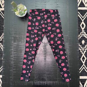 LuLaRoe Tall and Curvy Black Leggins with Flower Pattern